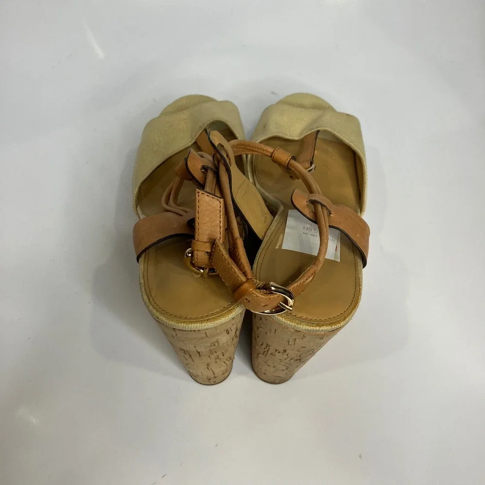 Coach linden wedge platform Sandals women's size 10 luxury‎ dressy tan cream